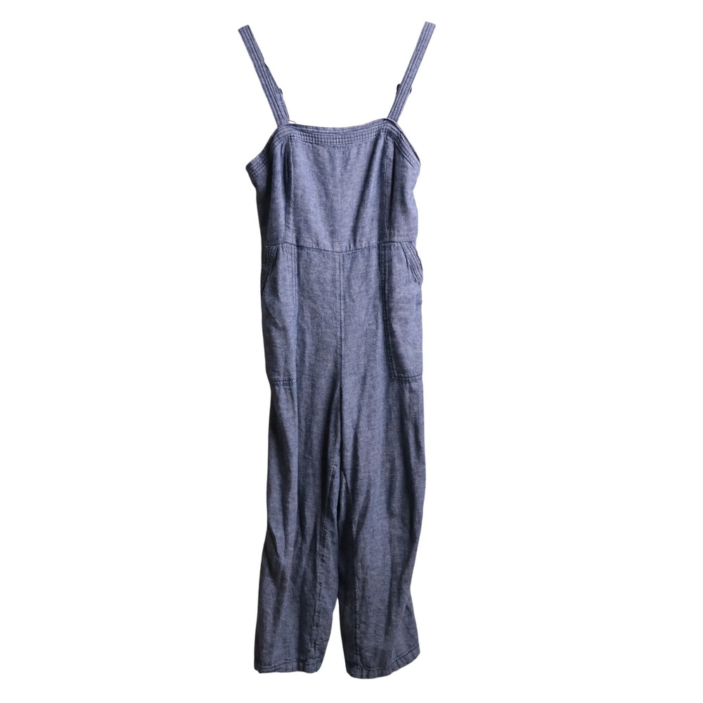 Old Navy Blue Linen Blend Cami Jumpsuit M Square Neck Breathable Minimalist